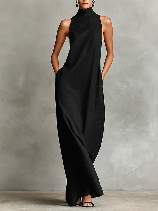 Catherine™ | Robe longue noire minimaliste