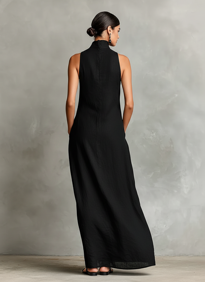 Catherine™ | Robe longue noire minimaliste